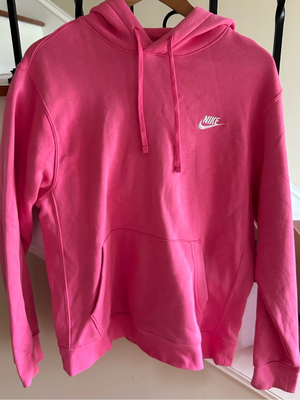 Nike Women’s Hot Pink Pullover Hoodie with White Logo Medium